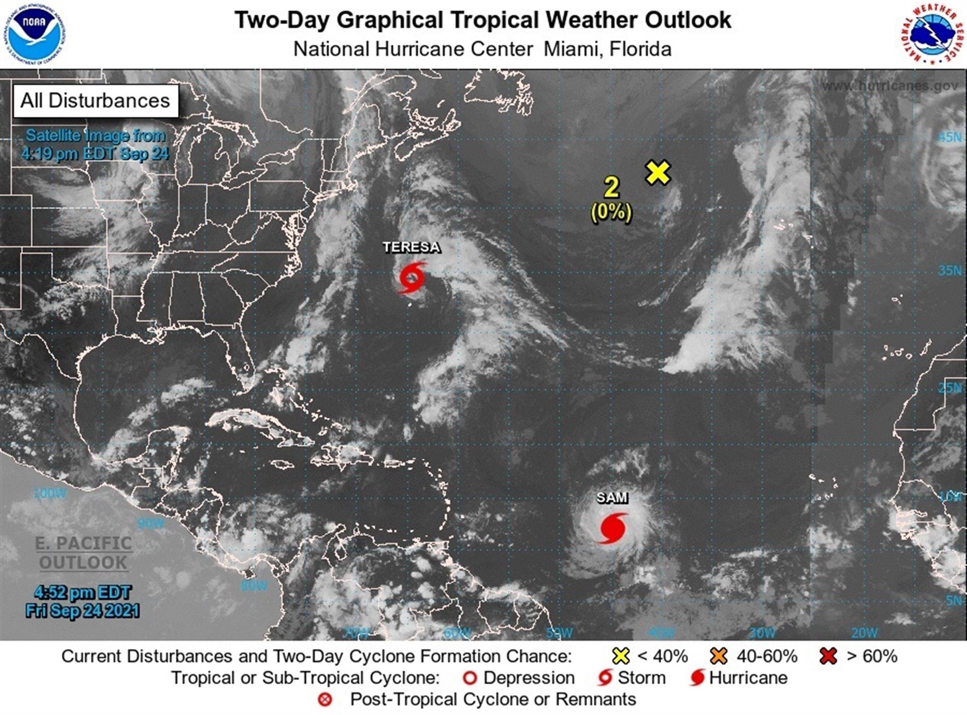 Se forma la tormenta subtropical Teresa, huracán Sam gana potencia