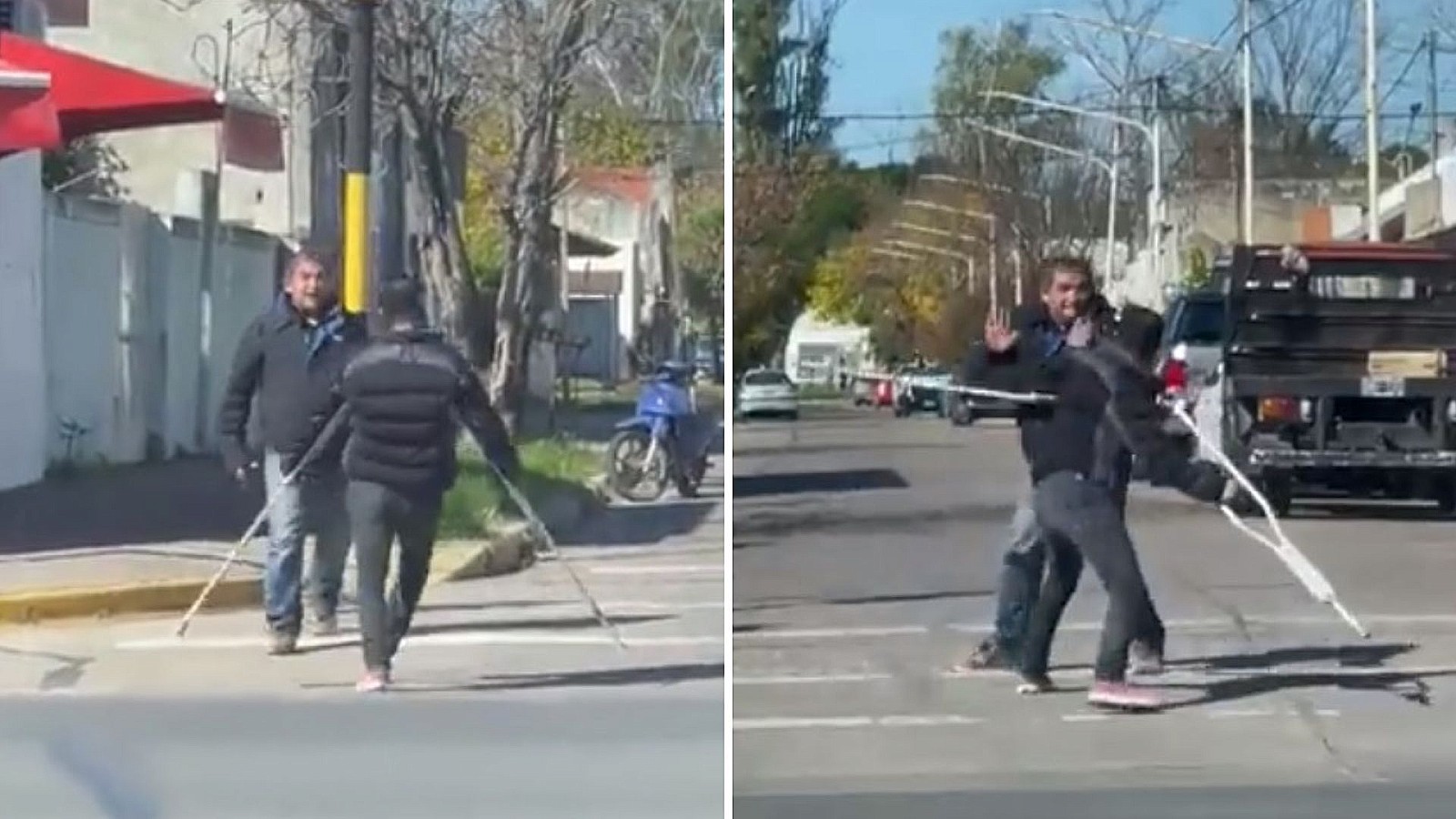 Hombre con muletas pedía dinero, pero salió corriendo tras una pelea